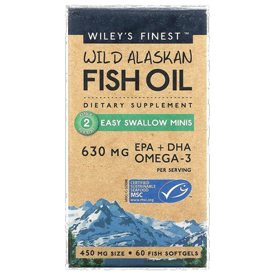 香港直发Wiley'S Finest野生阿拉斯加鱼油瓶装450mg60粒软胶囊