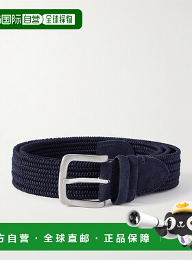香港直邮Mr P. 男士 3.5cm 山羊皮边编织皮带 MPA241004RAYON:NAV