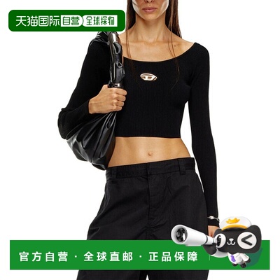 1h可退 香港直邮潮奢 Diesel 迪赛 女士 黑色 M-Vera 长袖 T恤 A1