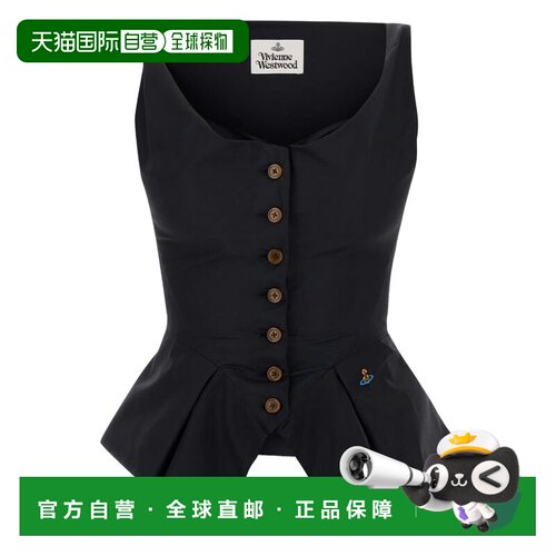 自营vivienne westwood黑色褶边棉质无袖上衣-黑色 美国奥莱直发
