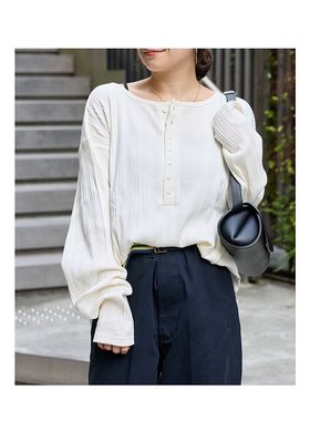 1h可退 日本直邮Healthknit 女装宽松长袖亨利领T恤 别注款 25070