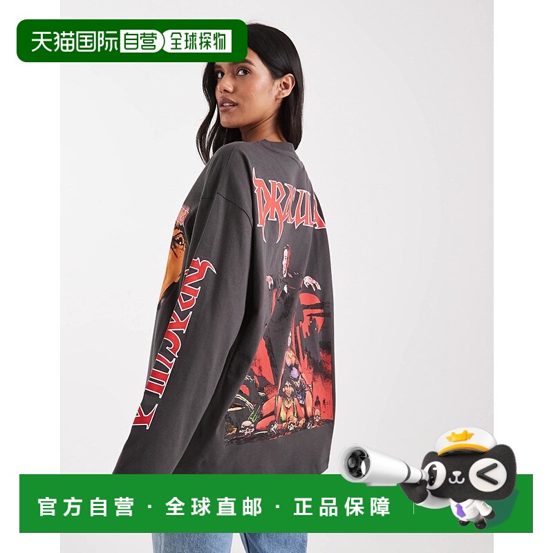 1h可退 香港直邮潮奢 ASOS 女士 skater dracula licence 设计宽T