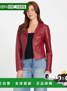 自营guessJacki Faux-Leather Jacket - beet juice red 美国奥莱