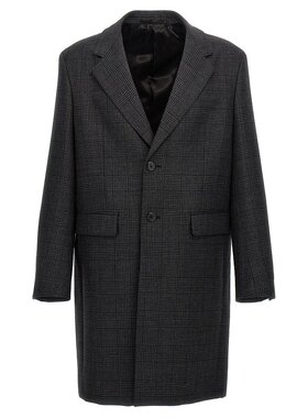 潮奢 Prada 普拉达 男士 格纹单排扣大衣 UC486MS23215OW