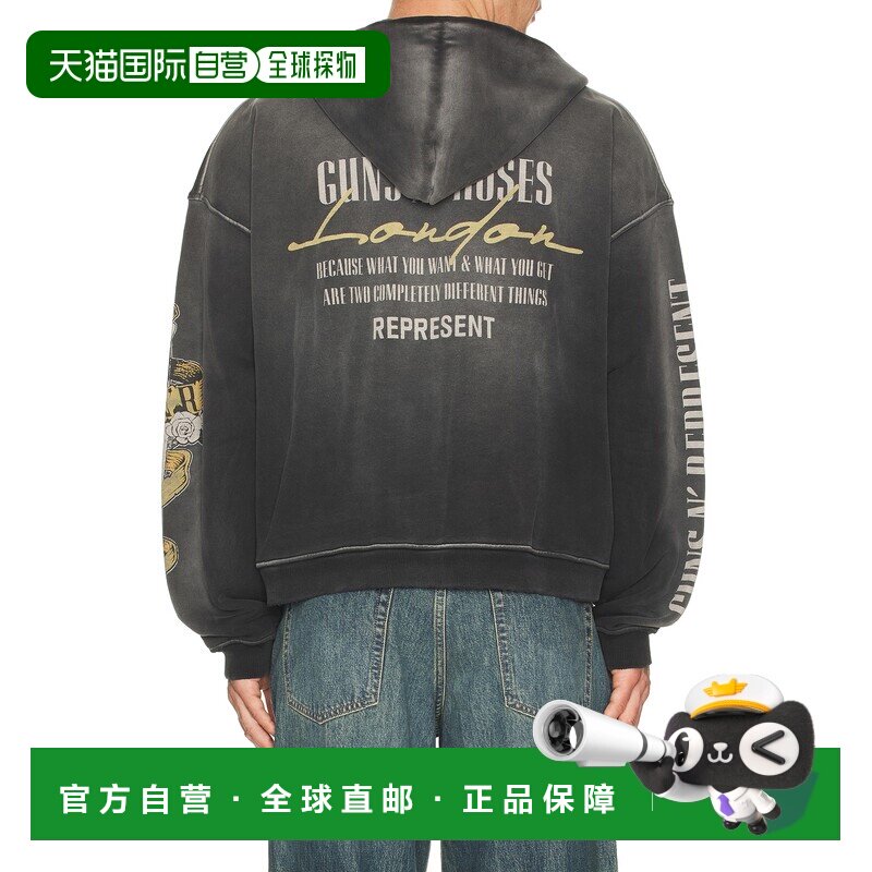 香港直邮Represent 男士 x Guns N' Roses 交叉式长拉链连帽衫 ML