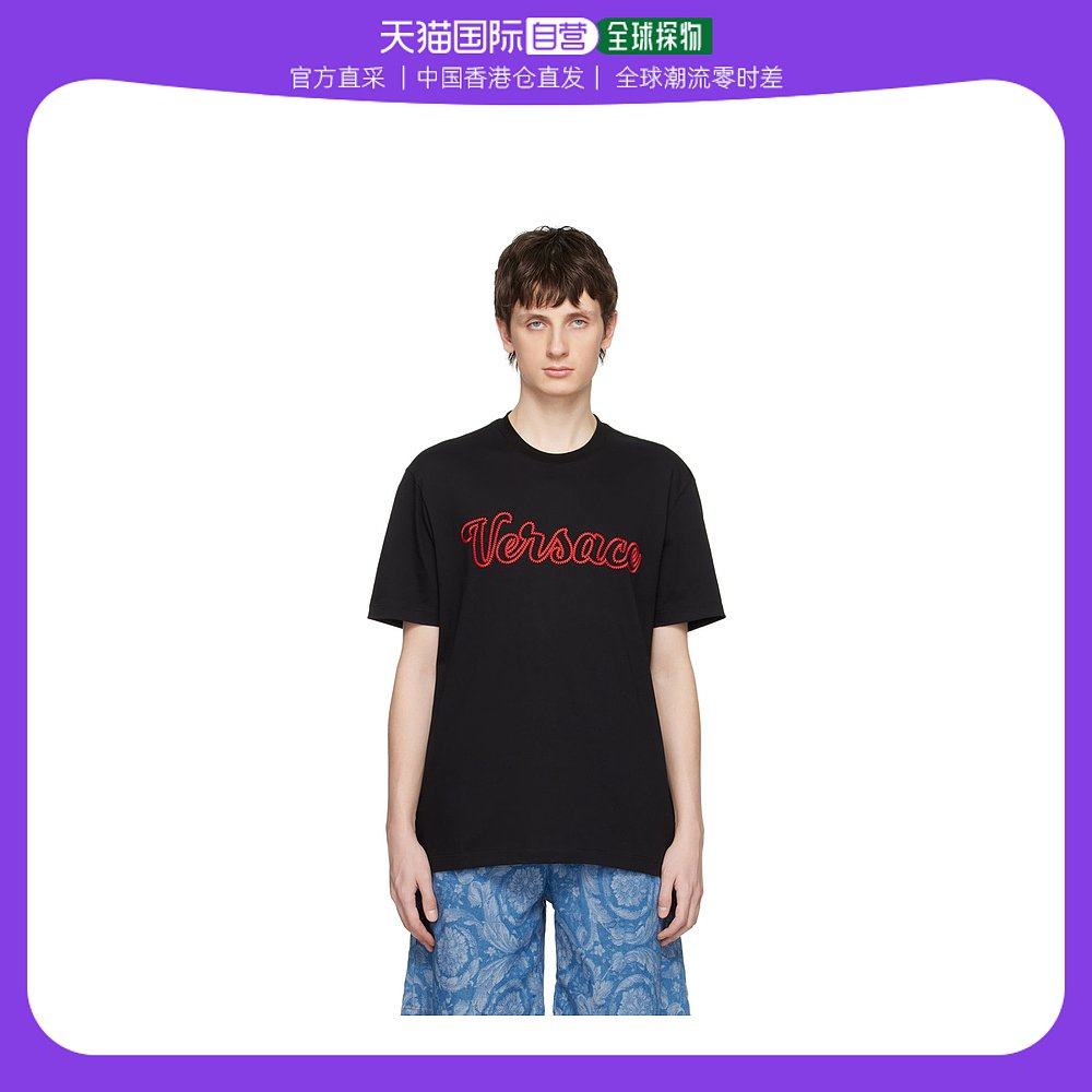 香港直邮潮奢 versace 男士黑色 varsity t 恤
