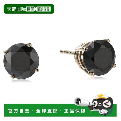 自营 vir jewels1 克拉黑钻耳钉 14K 黄金圆形后推 4 爪篮 - 黄色