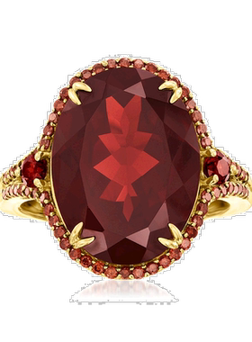 自营 ross-simons罗斯-西蒙斯石榴石和。 14 克拉黄金红钻戒指 -