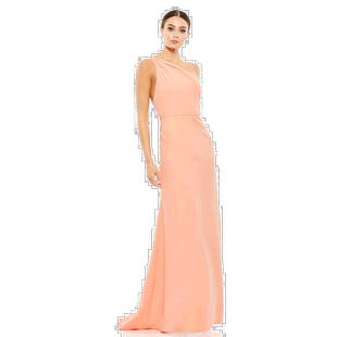 自营 mac duggal一肩平纹针织鱼尾礼服 - 桃色 美国奥莱直发长裙