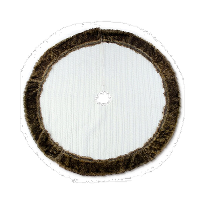 自营 K&K Interiors, Inc. 48 英寸白色绞花针织树裙，带毛皮装饰