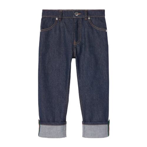 GUCCI 男童长裤 826644XDDCE4759 AW2025 蓝色 织带牛仔裤