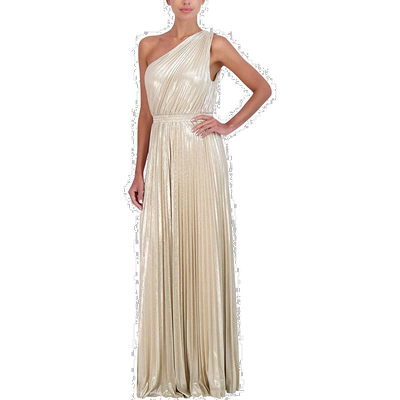 自营bcbgmaxazriaWomens Metallic Long Evening Dresschampagne