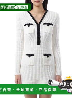 韩国直邮Self-Portrait 珍珠边针织迷你连衣裙 (RS25087S-白色)