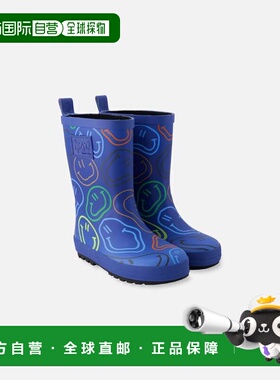 自营deux par deuxRain Boots in Natural Rubber Blue Smiley Pr