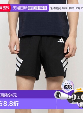 日本直邮Adidas 男士健身短裤 Icon 三条纹短裤 JC5225 黑色速干