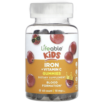 香港直邮Lifeable,儿童铁 + 维生素 C 软糖，葡萄味，5 毫克，60