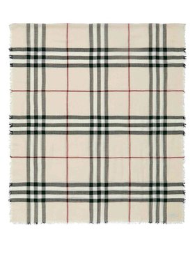 BURBERRY 女士围巾 8090720 SS2025 灰色 Giant Check Wool Scarf