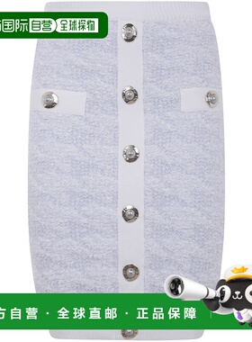 1h可退 香港直邮Balmain 巴尔曼 女士 LENGHT 系扣花呢及膝半身裙