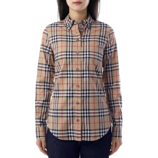 BURBERRY 纽扣领复古格纹弹力棉衬衫 (8022284) 长袖衬衫/衬衫