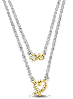 自营 925 纯银 Mimi & Max 黄色无限和心形吊饰双链项链 - 16+18