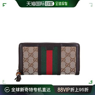 男士 古驰 香港直邮GUCCI 咖啡色拉链logo长款 99新未使用 钱包