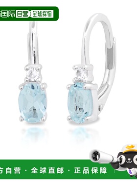 自营max + stone纯银椭圆形切割 4x6 毫米海蓝宝石和白色蓝宝石杠