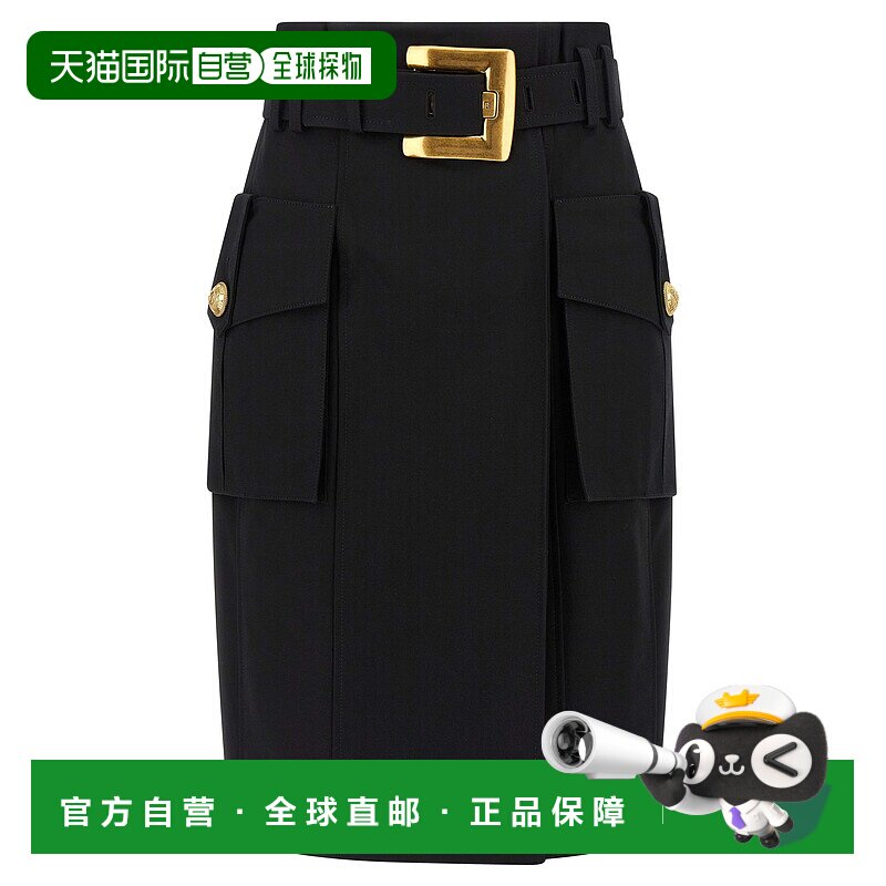 香港直邮BALMAIN 女士半身裙 FF1LC270CF690PA AW2025 黑色 Wrap