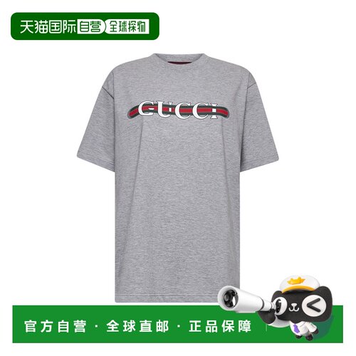 香港直邮GUCCI 女士T恤 788093XJG6T1230 SS2026 灰色 标志T恤