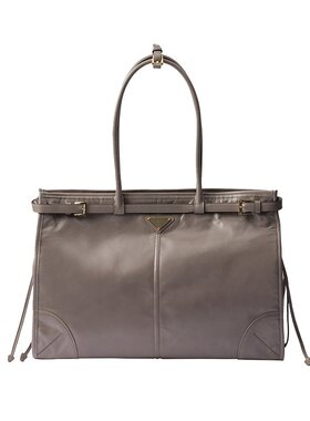 PRADA/普拉达24新款 女士大号灰色柔软皮革闪亮饰面手提包