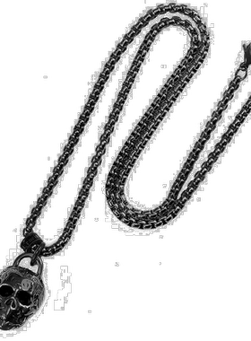 自营 Crucible Los Angeles 黑色不锈钢 25 毫米骷髅项链配 24 英