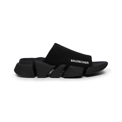 Balenciaga/巴黎世家 女黑色涤纶标志印花休闲拖鞋2.0