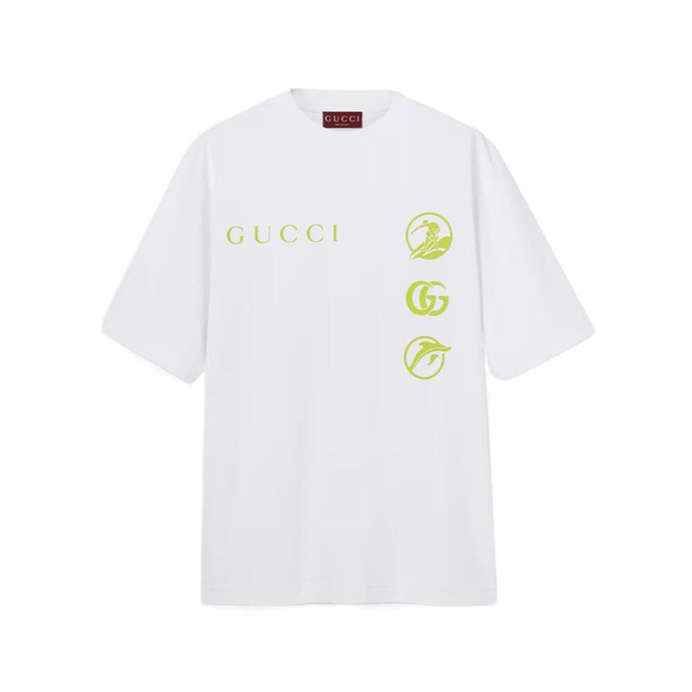 GUCCI 男士T恤 798115XJG769074 SS2025 白色 印花针织T恤