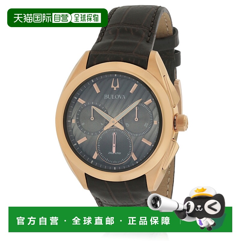 自营 bulova宝路华Curv计时皮革男士手表-棕色 美国奥莱直发