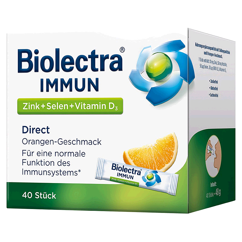 欧洲直邮德国Biolectra锌硒维生素VD3免疫口溶粉40包橘子味
