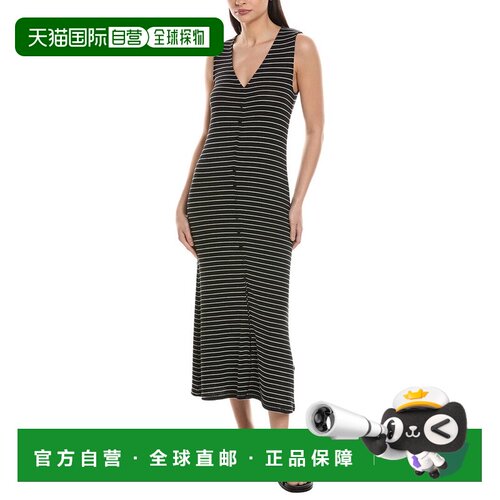自营rag & bone The Knit Stripe Button Tank Maxi Dress - blac