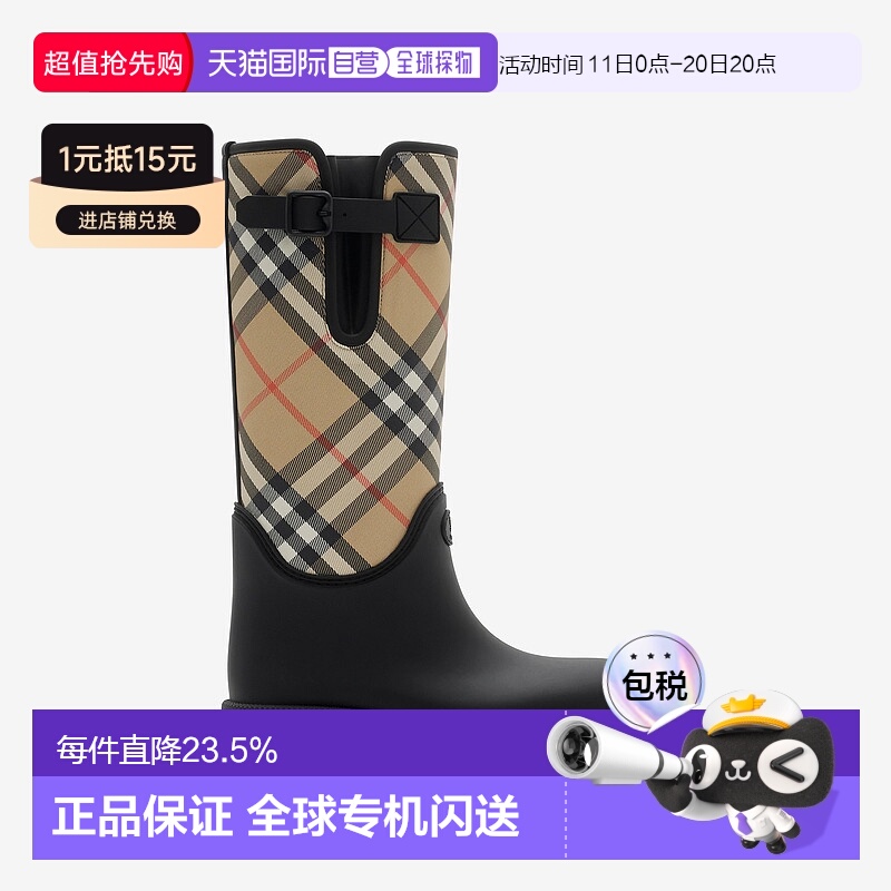 欧洲直邮Burberry博柏利 Marsh 骑士印章装饰圆头搭扣高筒靴雨靴