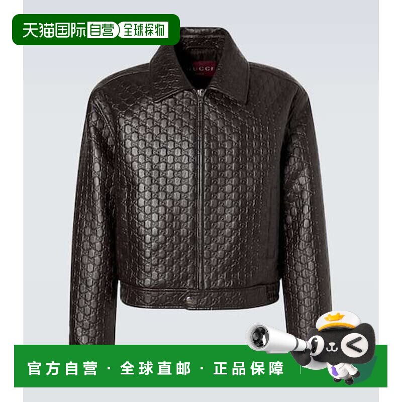 1h可退 香港直邮Gucci 古驰 男士 GG 凹纹皮革宽身束腰夹克