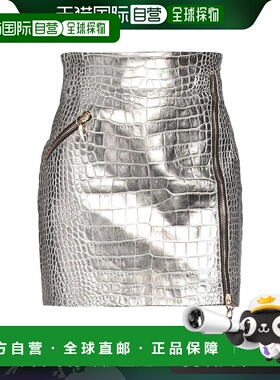 1h可退 【美国直邮】ROBERTO CAVALLI 迷你裙 真皮金属质感 喇叭