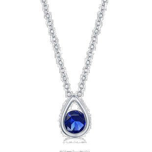 自营 simona纯银梨形项链配圆形“九月诞生石” - 蓝宝石 - 蓝色