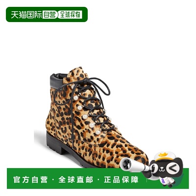 自营Jack Rogers Peyton珍珠靴女式棕色豹纹脚踝靴JOBB118-棕色