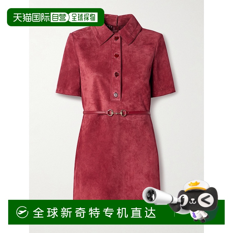 1h可退 香港直邮潮奢 Gucci 古驰 女士 可拆卸腰带的绒面连衣裙 8