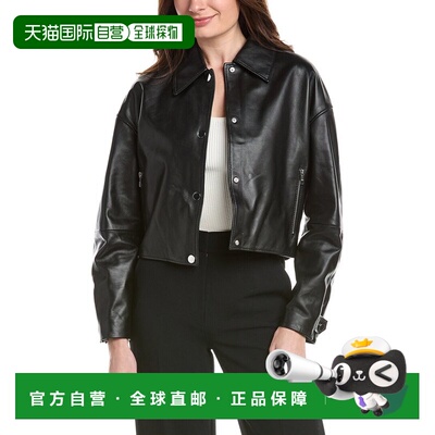 自营BOSS Hugo Boss Sassina Leather Jacket - black 美国奥莱直