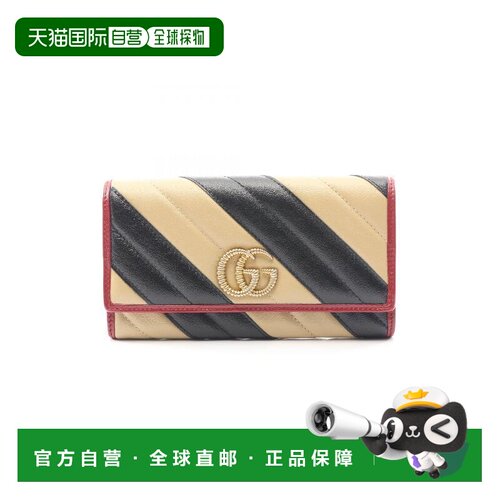 日本直邮中古Gucci古驰女A级95新GG Marmont马蒙包牛皮长钱包黑色