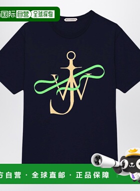 1h可退 香港直邮J.W. Anderson 男士 海军蓝带Logo印花T恤 JT0320