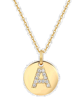 自营 Suzy Levian 黄色纯银立方氧化锆字母首字母圆盘吊坠 - 黄色