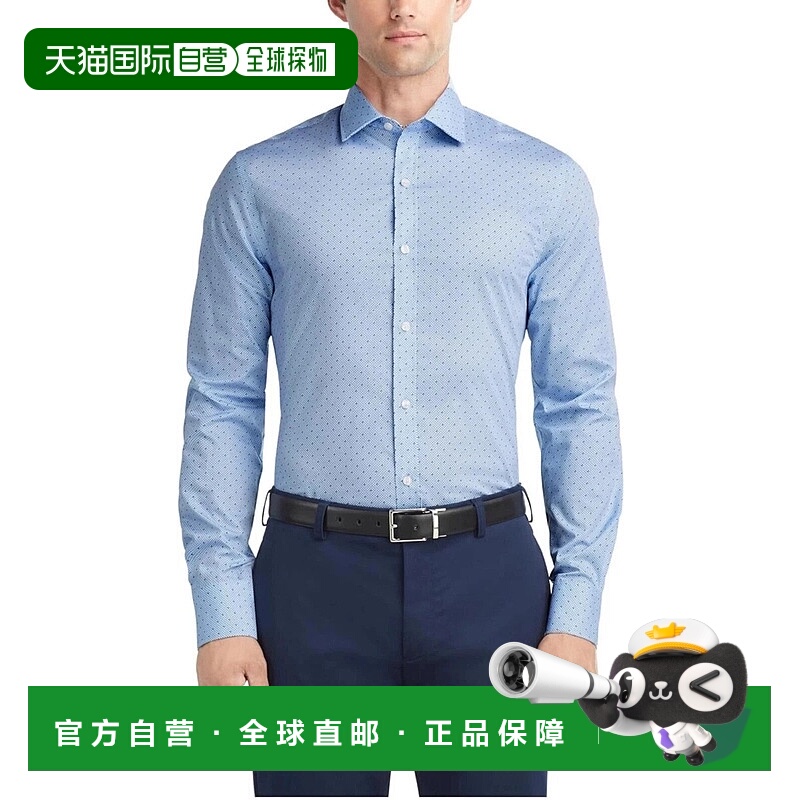 自营tommy hilfiger汤米 希尔费格TH Flex男式衬衫蓝色波尔卡圆点