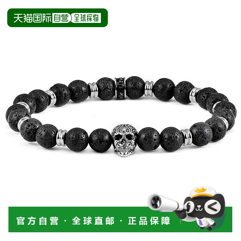 自营 Crucible Los Angeles 抛光不锈钢骷髅头和黑色 Lava Strech