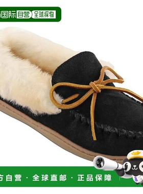 自营 Minnetonka Alpine Slipper女式黑色绒面羊皮拖鞋Moccasin J