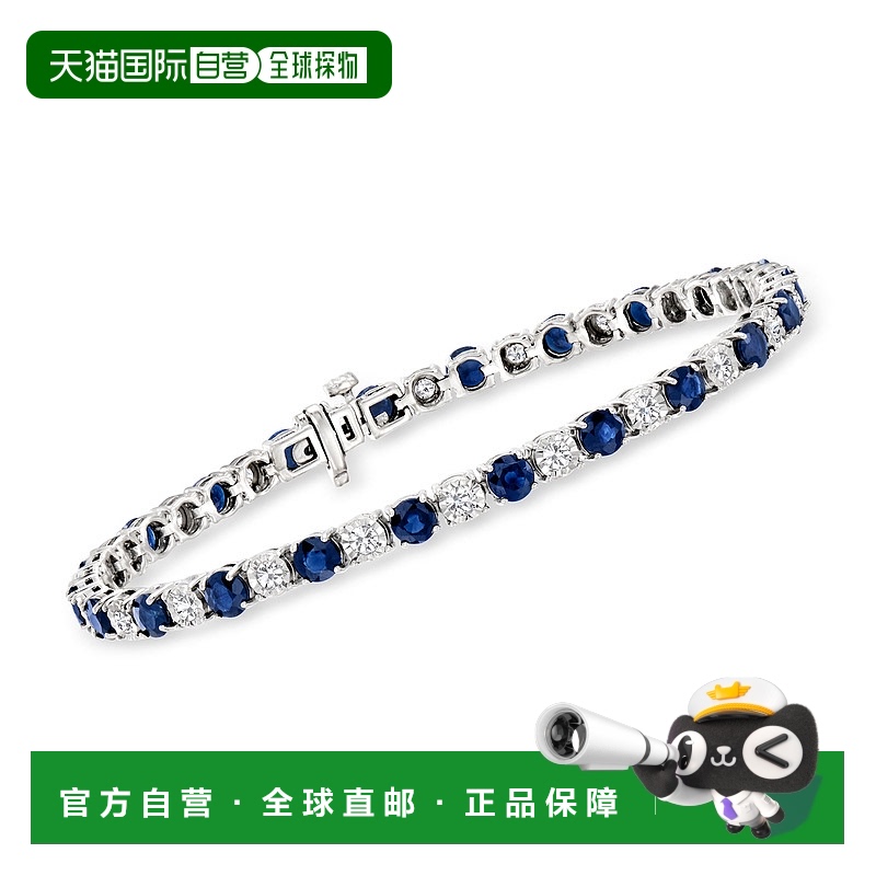 925 纯银 Ross-Simons 蓝宝石和钻石网球手链 - 7 英寸 【美国奥