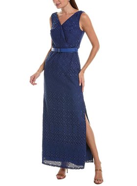 【美国奥莱】直发 Kay Unger Hendrix 蕾丝直筒礼服 - 蓝色